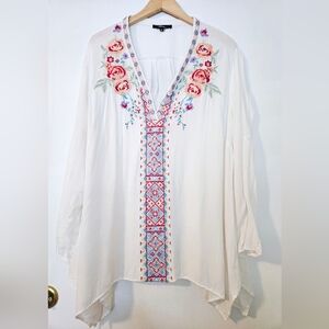 Andree For The Unit Tops Tunic 2X Blouse Long Sleeve White Beaut Embroidery.